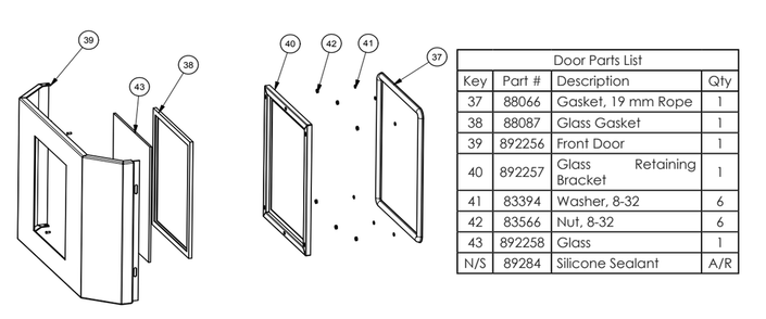 Door Parts List Diagram and Parts List for 5790  US Stove Company Heating Stove